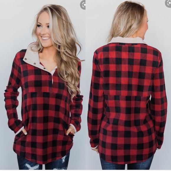 entro Tops - Entro Sz Md Buffalo Plaid Fleece Pullover